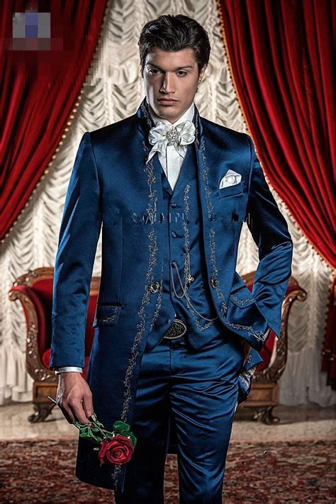 Custom Made Classic Style Blue Embroidery Groom Tuxedos Groomsmen Men S Wedding Prom Long Suits