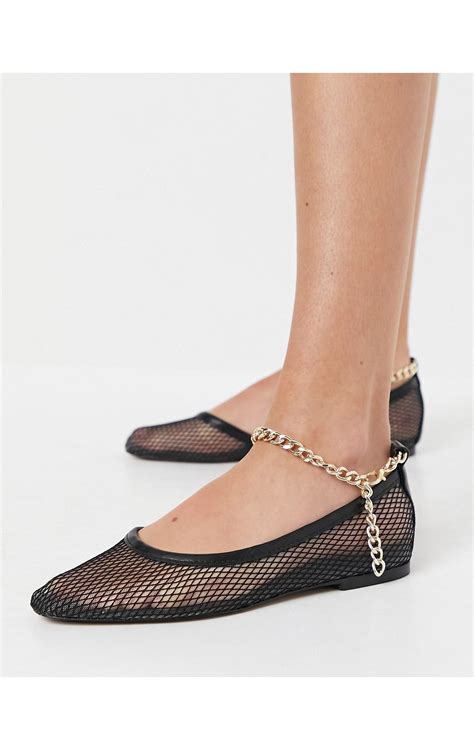 Asos Largo Mesh Ballet Flats With Gold Chain In Black Lyst