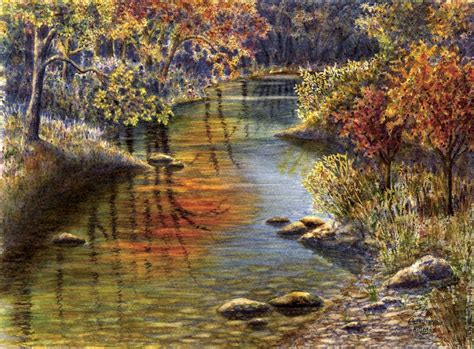 Autumn Landscape Art Watercolor Painting Print Fall Creek By