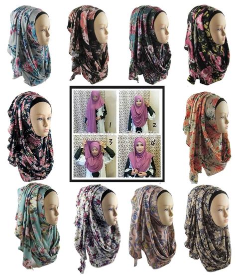 12 pieces lot jersey print instant shawl hijabs one loop amira slip on hijab scarf jls114 in