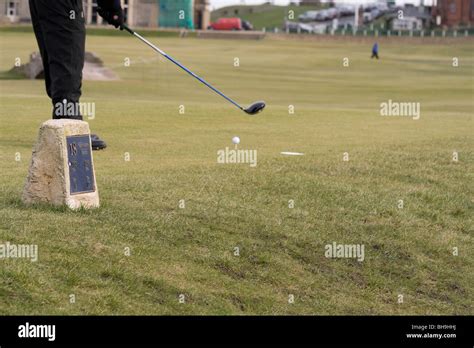 Golfer About To Take His Tee Shot On The 18th Hole Of St Andrews Golf