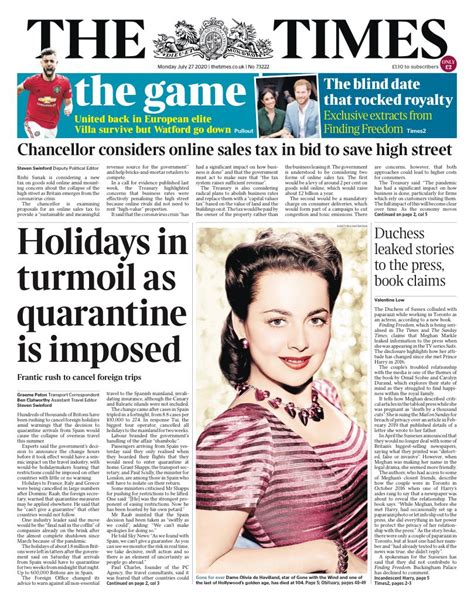 Times Front Page 27th Of July 2020 Tomorrows Papers Today