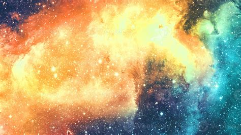 Infinite Beautiful Cosmos Yellow And Light Blue Background With Nebula