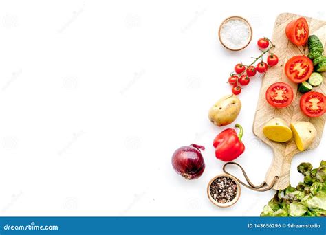 Fresh Food Ingredients For Vegetarian Kitchen On White Background Top