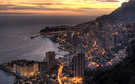 Hd Wallpaper Monaco In Twilight Hd Birds Eye View Of A City During
