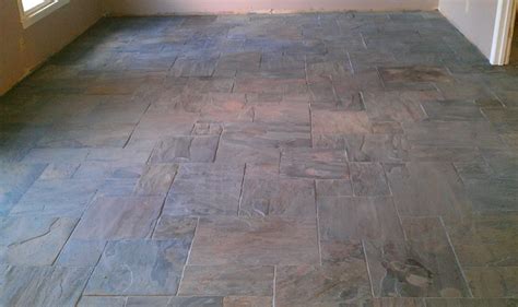 Montauk black slate floor with subway tile shower diy bathroom. Floor - Versailles Pattern Gauged Rustic Gold Slate ...