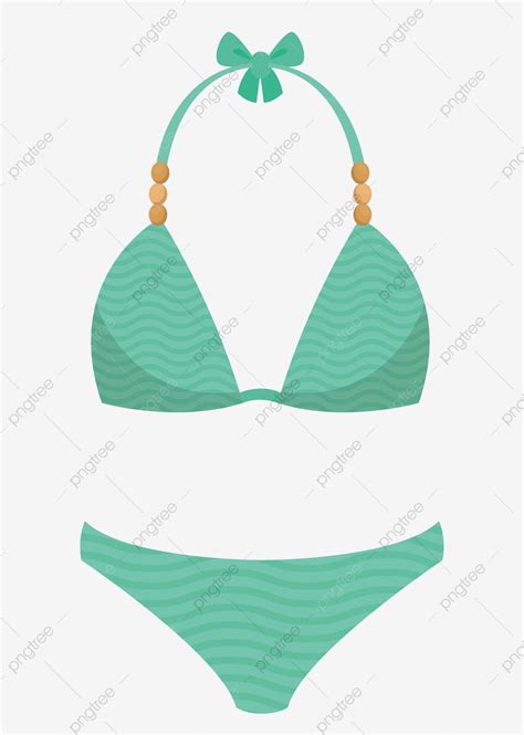 Gambar Ilustrasi Bikini Pantai Hijau Cantik Pakaian Musim Panas PNG Dan Vektor Untuk Muat