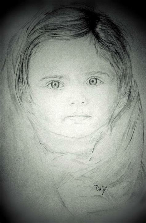 Pencil Sketch Of Cute Little Girl Desi Painters