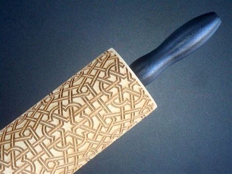 Wooden Embossing Rolling Pin Geometric Pattern By Bezalelartshop