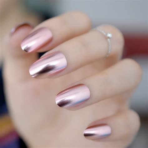 24pcskit Round Pink Matte Metallic Nail Medium Full Cover Mirror Fake