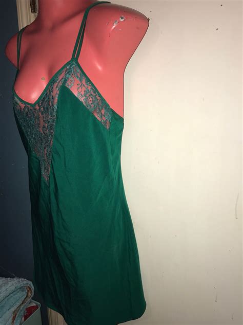 Vintage Green Satin Nightie Emerald Green Victorias Secret Satin And