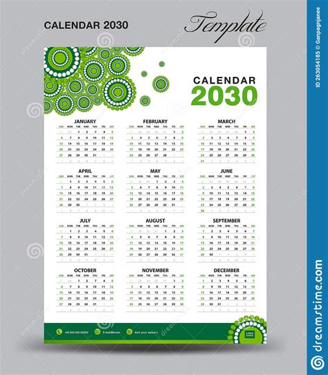 Wall Desk Calendar 2030 Template Desk Calendar 2030 Design Week Start