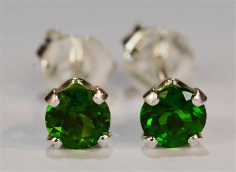 Chrome Diopside Earrings 925 Sterling Silver Setting 4mm Round Genuine
