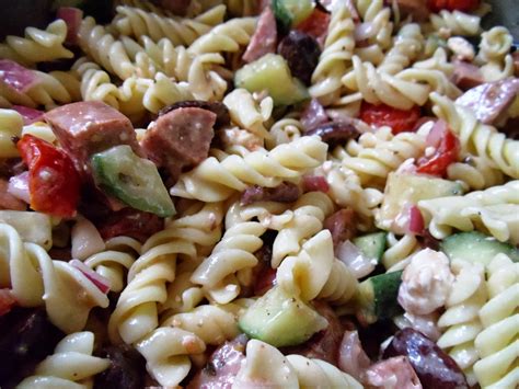 Omnivorous Indulgence Greek Style Summer Sausage Pasta Salad