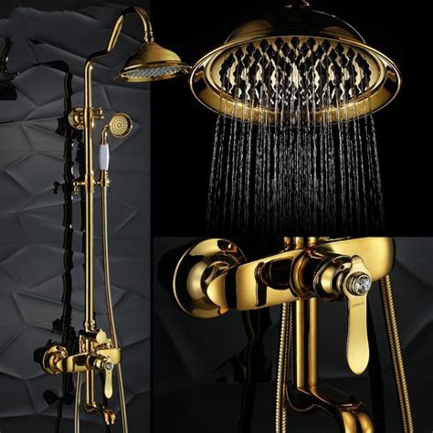 Gold Bathroom Shower Set With Diamond Handle Royal Toiletry Global