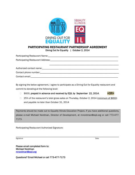 Free 7 Restaurant Agreement Forms In Pdf