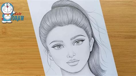 How To Draw A Pretty Girl With Ponytail Hairstyle Pencil Drawing