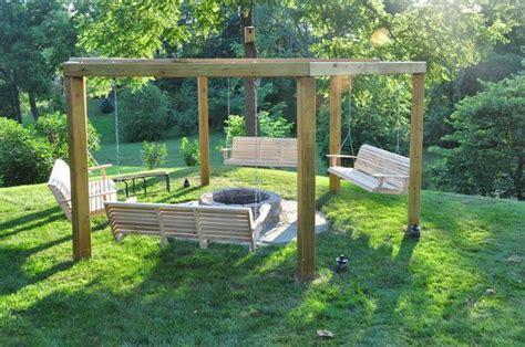 Plans include selecting a location and putting it all together. Porch-Swing Fire Pit | Land ideas | Fire pit swings, Cheap fire pit, Fire pit pergola