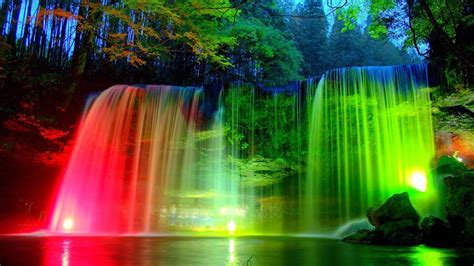Waterfall Rainbow Forest Falls Multi Colour Led Beautiful