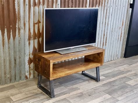 Rustic Tv Bench With Storage Industrial Tv Unit Bespoke Wooden Media