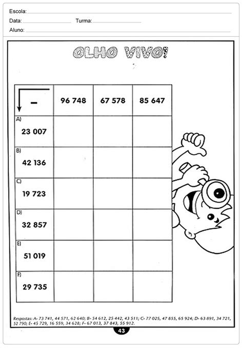 Atividade De Matematica 4 Ano Subtração