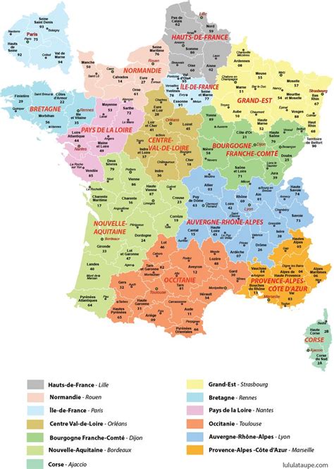 Carte de france des régions aille unique. Carte des 13 régions de France à imprimer, départements ...