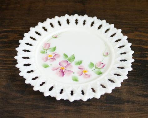 Milk Glass Lace Edge Plate Set Of 2 Floral By Willowsophiaantiques