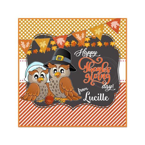 Owls Thanksgiving Custom Printable 25 Square Tags Personalized Happ