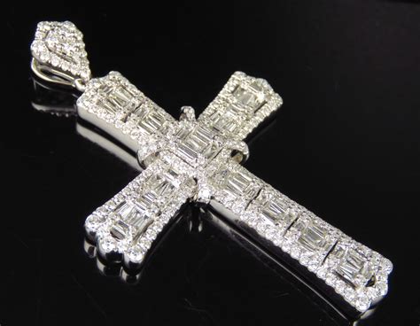 Believe us when we say, everyone will covet your incredible cross made of exceptional solid 14k white gold. Men's Baguette Diamond 14K White Gold Cross Pendant ...