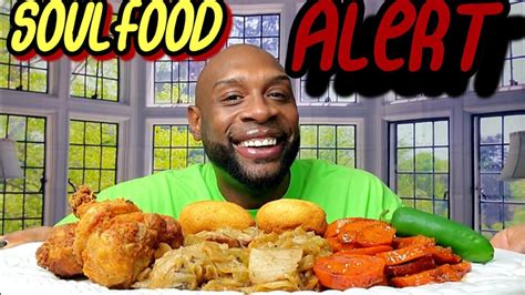😋 southern fried chicken fried cabbage and candied yams soulfood mukbang 먹방 eating show 먹방