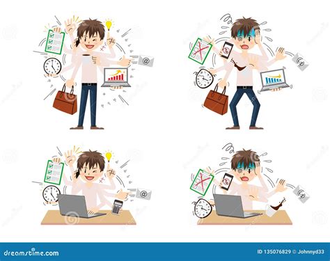 Multitasking Man Stock Vector Illustration Of Office 135076829