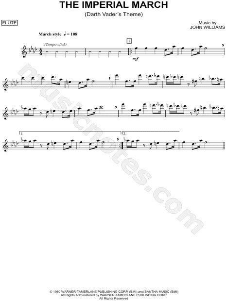 Free easy piano sheet music for progressing students. "The Imperial March - Flute" from 'Star Wars: The Empire Strikes Back' Sheet Music (Flute Solo ...