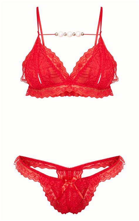 Red Lace Lingerie Set Lingerie Prettylittlething Ie