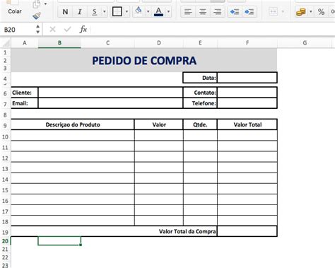 Como Criar Uma Ordempedido De Compra No Excel