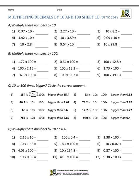 Multiplying Decimals Worksheets With Answers Pdf