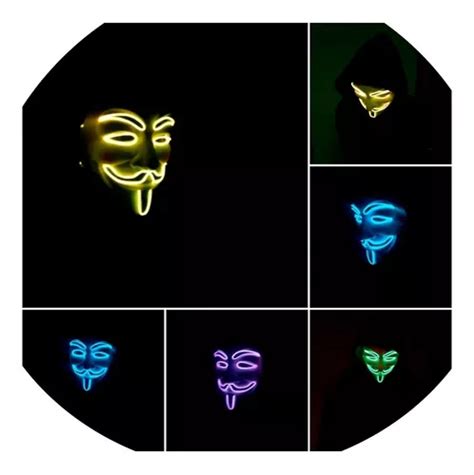 Máscara Anonymous Con Luz Neon Venganza V D Vendetta Led Mercadolibre
