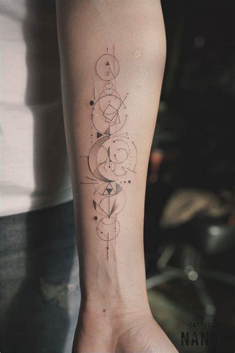 Fine Line Geometric Tattoo On The Left Inner Forearm