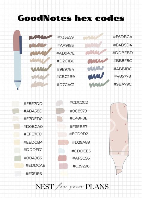 Goodnotes Highlighter And Pen Hex Codes Color Palette Aesthetic