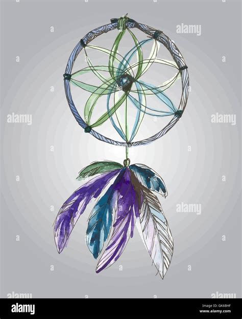 Vector Watercolor Dream Catcher Circle With Fearthers Stock Vector