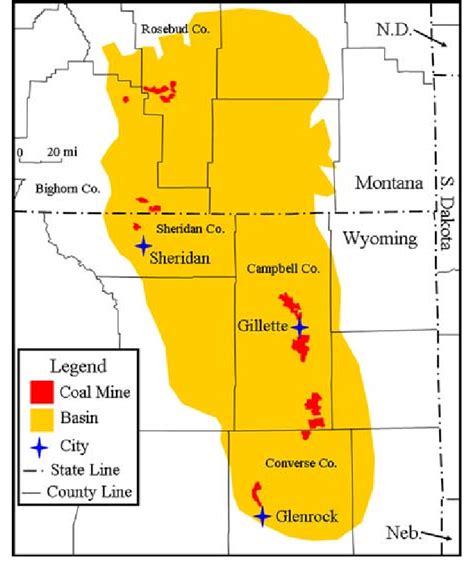 Map Of The Powder River Basin With Mines Shown In Red Adapted From