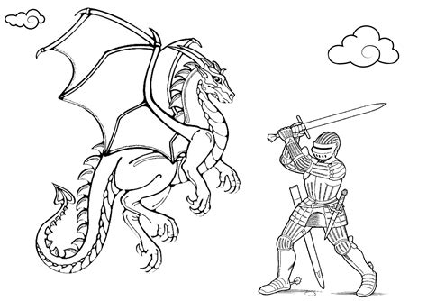 Dragon Warrior Knight and Dragon Coloring Pages - Print Color Craft