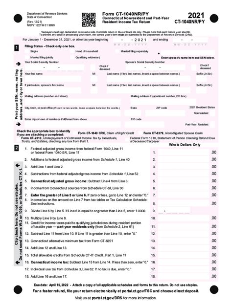 2021 Form Ct Drs Ct 1040nrpy Fill Online Printable Fillable Blank