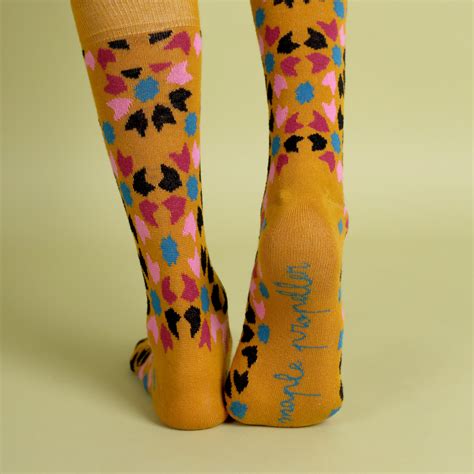 Mens Colorful Dress Socks In Mustard Mediterranean Tiles Design