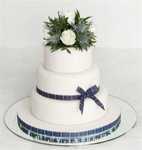 Cake Ideas Thistle With The Tartan Ribbon Winter Wedding Cake