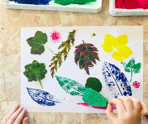 Crafting With Kids Leaf Printing Buff And Blue Prints