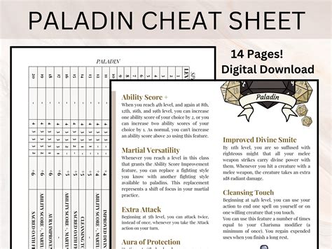 Paladin Cheat Sheet Paladin Quick Reference Guide Dnd Etsy