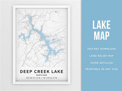 Printable Map Of Deep Creek Lake Maryland United States Etsy Australia