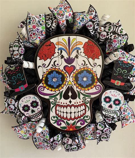 Sugar Skull Wreath Halloween Sugar Skulls Front Door Decor In 2020
