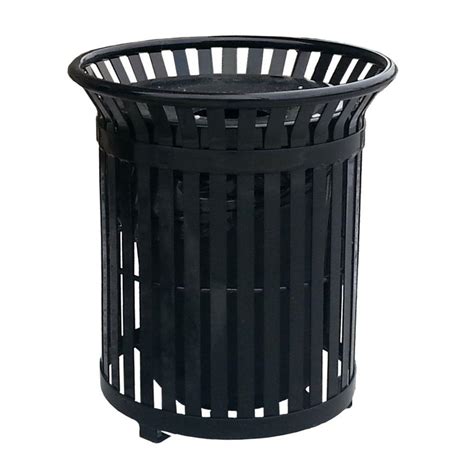 Paris 34 Gal Black Steel Outdoor Trash Can With Steel Lid And Plastic