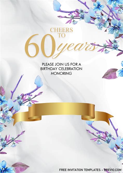Floral 60th Birthday Invitation Templates – Editable With MS Word
